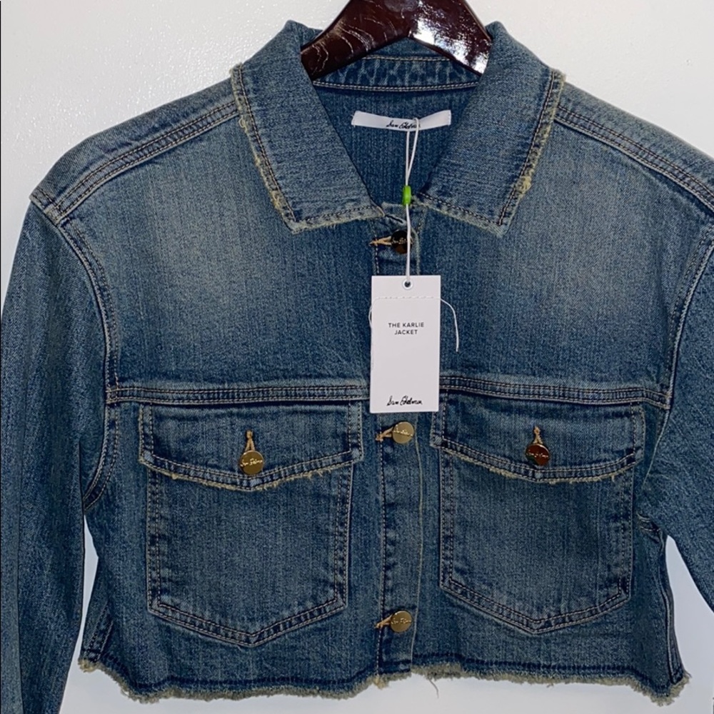NWT Sam Edelman Raw Edge Cropped Denim Jacket